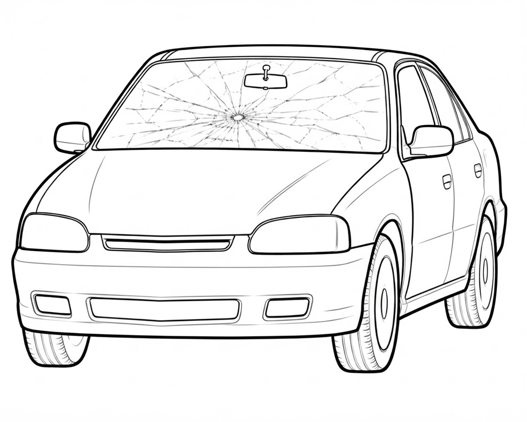 Spiderweb crack across a windshield